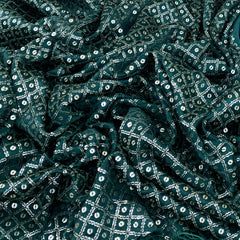 Green Gajji Satin Embroidered Fabric