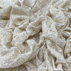 Off White Georgette Symmetrical Embroidery