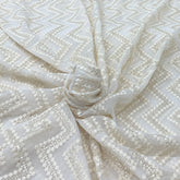 Off White Gold Wave Sequins Thread Georgette Embroidery
