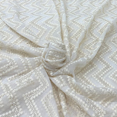 Off White Gold Wave Sequins Thread Georgette Embroidery