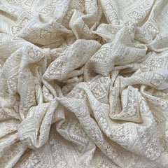 Off White Gold Georgette Overall Embroidery