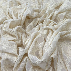 Off White Checks Georgette Sequins Thread Embroidery