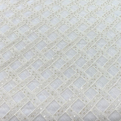 Off White Checks Georgette Sequins Thread Embroidery