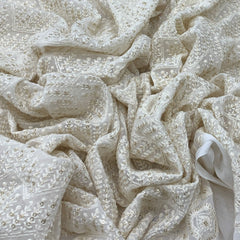 Off White Georgette Lucknowi Sequins Thread Embroidery