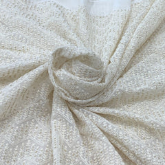 Off White Georgette Lucknowi Sequins Thread Embroidery
