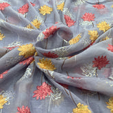 Light Purple Floral Chanderi Sequins Thread Embroidery