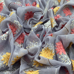 Light Purple Floral Chanderi Sequins Thread Embroidery
