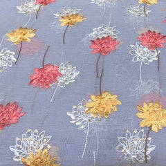 Light Purple Floral Chanderi Sequins Thread Embroidery