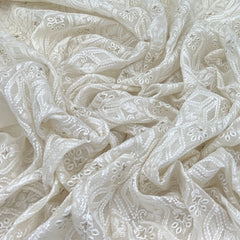 Off White Chanderi Sequins Thread Embroidery