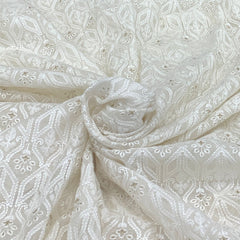 Off White Chanderi Sequins Thread Embroidery