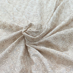 Off White Dull Gold Chanderi Embroidery