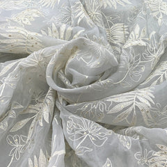 Light Grey Organza Floral Thread Sequins Embroidery