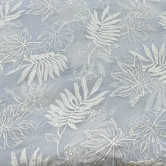 Light Grey Organza Floral Thread Sequins Embroidery