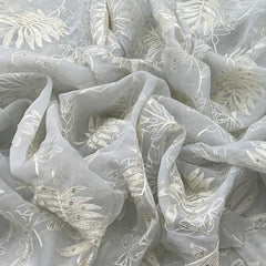 Light Grey Organza Floral Thread Sequins Embroidery