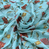 Blue Floral Sequins Thread Organza Embroidery