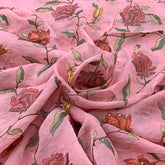 Pink Floral Sequins Thread Organza Embroidery