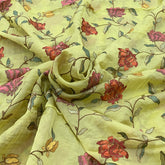 Lemon Yellow Floral Sequins Thread Organza Embroidery