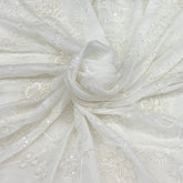 Off White Pearl Floral Georgette Embroidery