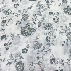 White Blue Grey Floral Linen Thread Sequins Embroidery