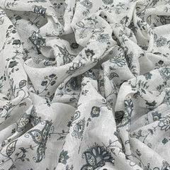 White Blue Grey Floral Linen Thread Sequins Embroidery