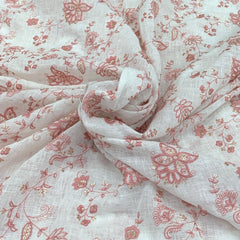 White Peach Floral Linen Thread Sequins Embroidery