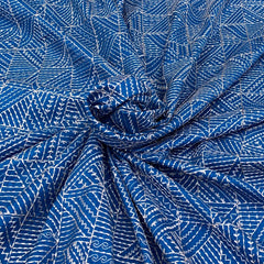Blue White Thread Tussar Silk Embroidery