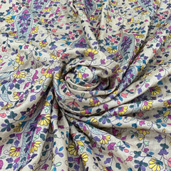 Natural Beige Multicolor Jal Thread Tussar Silk Embroidery