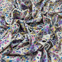 Natural Beige Multicolor Jal Thread Tussar Silk Embroidery