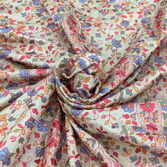 Natural Beige Multicolor Jal Thread Tussar Silk Embroidery