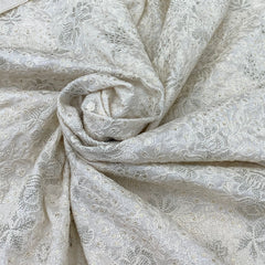 Off White Silver Zari Thread Tussar Silk Embroidery