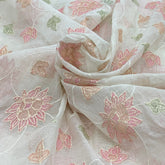 Off White Multicolor Mul Chanderi Sequins Thread Embroidery