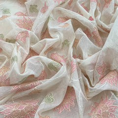 Off White Multicolor Mul Chanderi Sequins Thread Embroidery