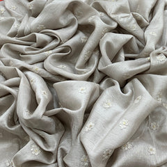 Light Beige Flower Butti Slub Silk Embroidery