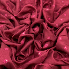 Deep Red Flower Butti Slub Silk Embroidery
