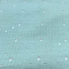 Mint Green Flower Sequins Thread Slub Silk Embroidery