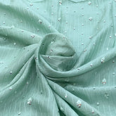 Mint Green Flower Sequins Thread Slub Silk Embroidery