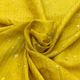 Yellow Flower Sequins Thread Slub Silk Embroidery