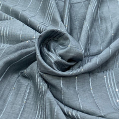 Steel Grey Embroidered Slub Silk