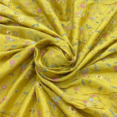 Yellow Slub Silk Jal Sequins Thread Embroidery