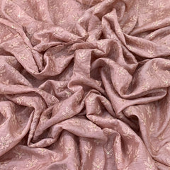 Pastel Peach Flower Butti Slub Silk Sequins Thread Embroidery