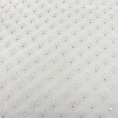 Off White Flower Butti Slub Silk Sequins Thread Embroidery