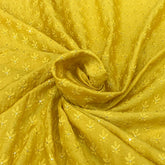 Yellow Flower Butti Slub Silk Sequins Thread Embroidery