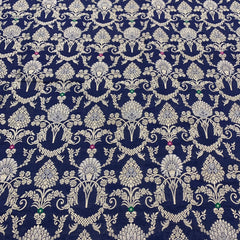 Navy Blue Meenakari Pure Silk Brocade