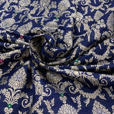 Navy Blue Meenakari Pure Silk Brocade