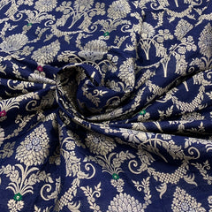Navy Blue Meenakari Pure Silk Brocade