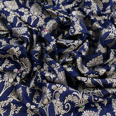 Navy Blue Meenakari Pure Silk Brocade