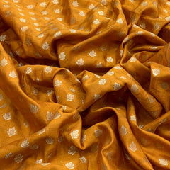 Mustard Yellow Flower Butti Silk Brocade