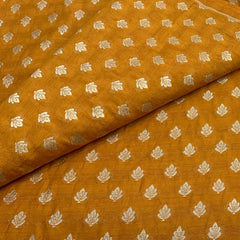 Mustard Yellow Flower Butti Silk Brocade