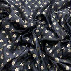 Black Flower Zari Butti Silk Brocade