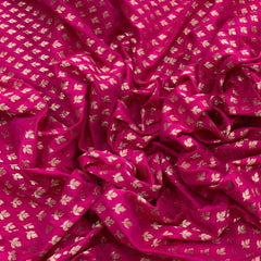 Rani Pink Flower Zari Butti Silk Brocade